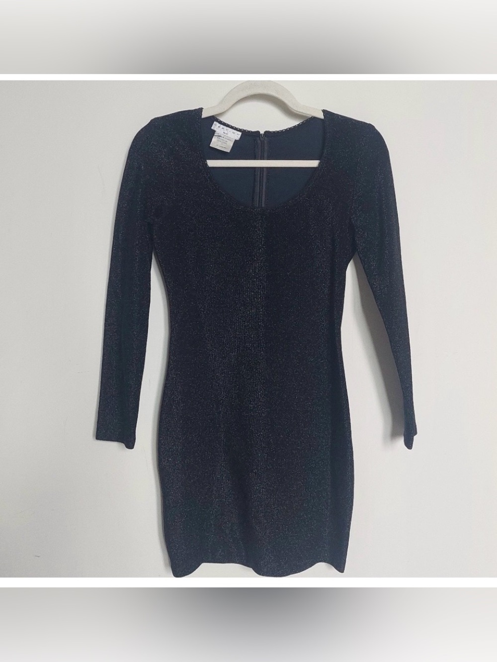 Elegant Black Sparkly Long Sleeve Mini Dress